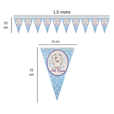 İlk Dişim Nota Temalı Mavi Flama Bayrak Set Süs