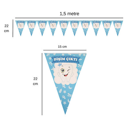 Dişim Çıktı Mavi Flama Bayrak Set Süs