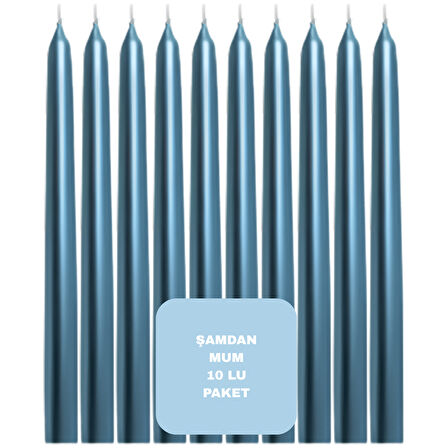 Mavi Renkli Şamdan Mum 10 Lu Paket 25 cm