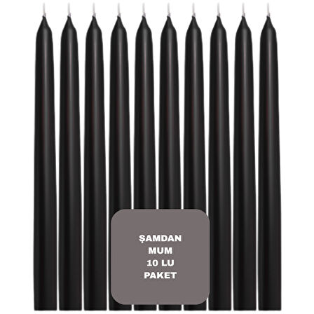 Siyah Renkli Şamdan Mum 10 Lu Paket 25 cm