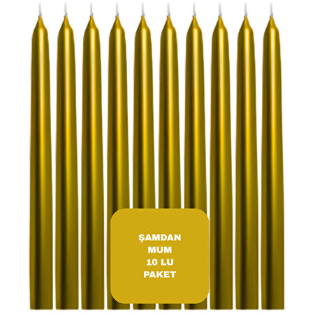Altın Renkli Şamdan Mum 10 Lu Paket 25 cm