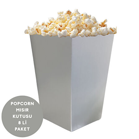 Gümüş Renkli Popcorn Mısır Kutusu 8 li Paket