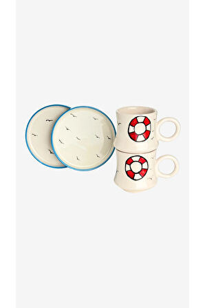 2’li Takım Deniz Temalı El Yapımı kazan Seramik Kahve Fincanı, Kahve Fincanı