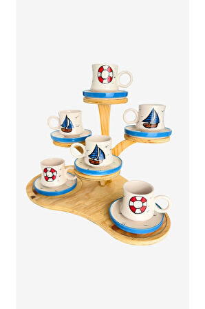 6’lı Takım Deniz Temalı  El Yapımı kazan Seramik Kahve Fincanı, Kahve Fincanı