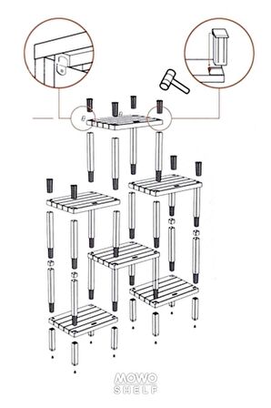 Ombeg 6 Katlı Modüler Banyo Rafı Mutfak Balkon Salon Bahçe Rafı Kitaplık Düzenleyici Organizer
