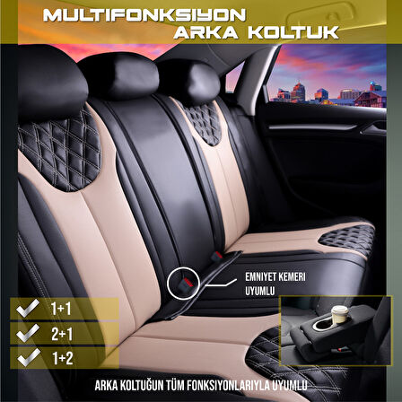 
Ford Focus 2 Lüx Deri Oto Koltuk Kılıfı 5'li Set Tam Takım İron Serisi Siyah Bej