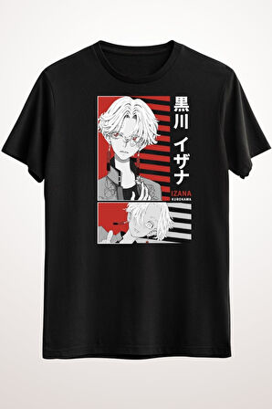 Unisex Siyah Tişört Tokyo Revengers Anime Shirt Izana Kurokawa Manji T-shirt