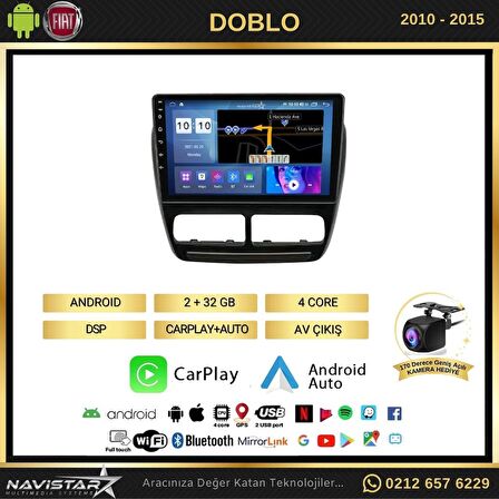 Fiat Doblo 2010-2015 Model 2GB + 32GB Android 13 Kablosuz Carplay Navigasyon Multimedya Sistemi 