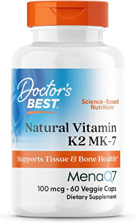 Doctor's Best Natural Vitamin K2 MK7 Men & Women - Bone Health 100 mcg MenaQ7 Calcium 60 Veg