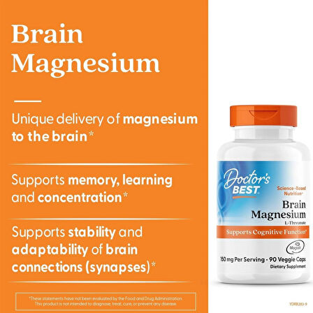 Doctors BEST Brain Magnesium L-Threonate with Magtein Supports Cognitive 90 Veggie Caps