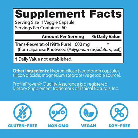 Doctor's Best Trans-Resveratrol 600 98% Pure Brain & Cognitive 60 Veggie Caps
