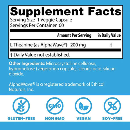 Doctor's Best L-Theanine AlphaWave Supports Relaxation and Mental 60 Veggie Caps