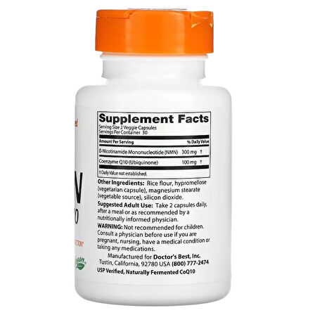 Doctor's Best, NMN Nicotinamate 150 mg + CoQ10 Coenzyme 50 mg, 60 Bitkisel Kapsül