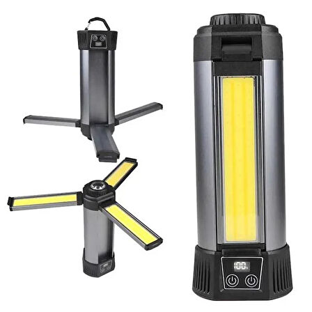 POWERMASTER PM-24566 35 WATT USB - TYPE-C GİRİŞLİ P50 VE COB LEDLİ 3 KANATLI KOLLU ÇALIŞMA LAMBASI