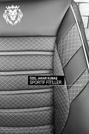 Chrysler Stratus  Uyumlu 5 KOLTUK TAM SET KRAL SERİSİ JAKAR OTO KOLTUK KILIFI SİYAH-BEYAZ ŞERİT