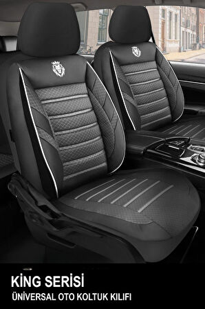 Daewoo Leganza  Uyumlu 5 KOLTUK TAM SET KRAL SERİSİ JAKAR OTO KOLTUK KILIFI SİYAH-BEYAZ ŞERİT