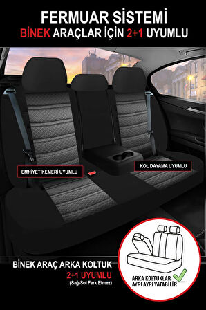 Ford Transit Connect  Uyumlu 5 KOLTUK TAM SET KRAL SERİSİ JAKAR OTO KOLTUK KILIFI SİYAH-BEYAZ ŞERİT