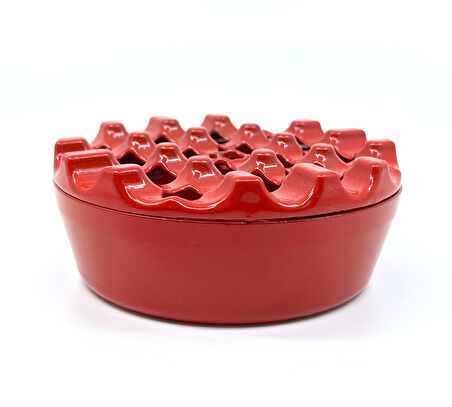 Yuvarlak Metal Küllük - Kırmızı