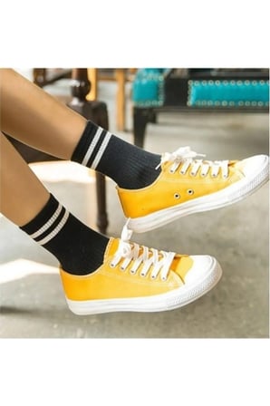 4 Çift Ekonomik Paket Erkek Kadın Unisex Çorap Soket Uzun Tenis Corap Çizgili Kolej Çoraplar