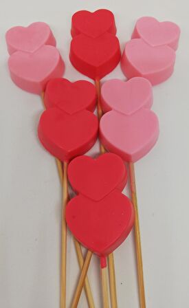 Sabun - Kokulu Süs Sabunu - Çubuklu Kalp 6 Adet Pembe-5cm