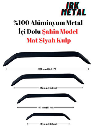 %100 Alüminyum Metal. Mobilya Mutfak Çekmece Kapak Kulbu .İçi Dolu Şahin Model Siyah Mat Kulp 160mm-Siyah