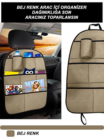 Volvo XC90 2002-2014 - 4 Parça Tay Tüyü Araç İçi Koltuk Arkası Organizer Bej