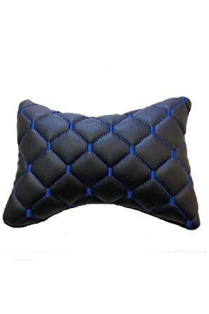 Honda Civic 1996-2000 Sedan  Uyumlu 2'Li 3d Oto Boyun Yastığı Siyah Deri Mavi Nakış  