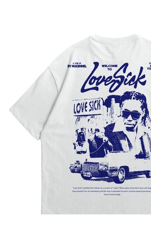 Unisex Beyaz Oversize T-Shirt - Don Toliver Love Sick Baskılı %100 Pamuklu Bisiklet Yaka Tişört