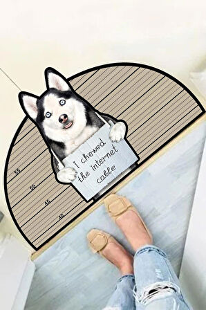 Dekoratif Dijital Baskılı Sibirya Kurdu Köpeği Desenli Kapı Önü Paspası