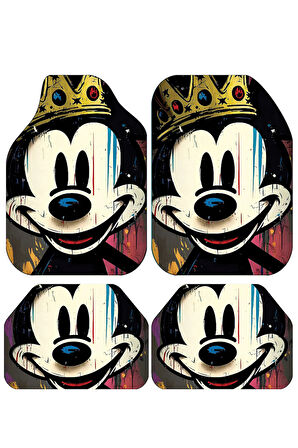 Dekoratif Dijital Baskılı Mickey Mouse Desen Her Araca Uyumlu Yıkanabilir Oto Paspas Takımı