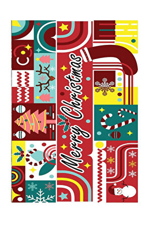 Dijital Baskılı Yıkanabilir Renkli Merry Christmas Yazılı Yeni Yıl Halısı