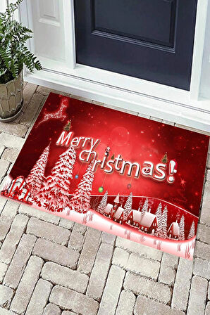 Dijital Baskılı Yıkanabilir Merry Christmas Temalı Kapı Önü Paspası