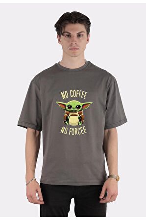 No Coffee No Forcee Baby Yoda Oversize Erkek T-shirt