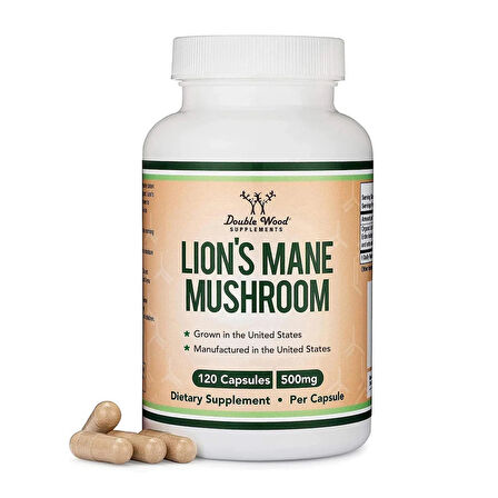 DOUBLE WOOD Lion's Mane Mushroom (Aslan yelesi mantarı) 120 Caps (Beyin Hücre desteği)