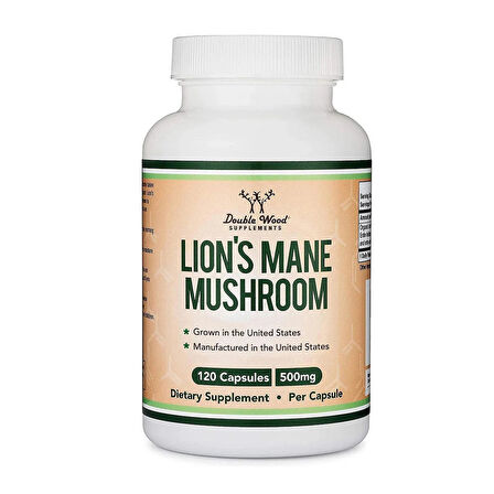 DOUBLE WOOD Lion's Mane Mushroom (Aslan yelesi mantarı) 120 Caps (Beyin Hücre desteği)