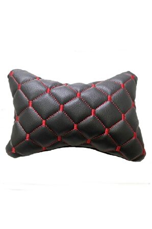  Proton Gen 2  (2004-2011)  Uyumlu 2'Li 3d Oto Boyun Yastığı Siyah Deri Kırmızı Nakış   