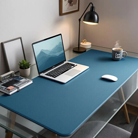 Özel Tasarım Desk Matı - Masa Örtüsü – 70 cm × 60 cm – Teal Mavi – Premium Poliüretan Deri