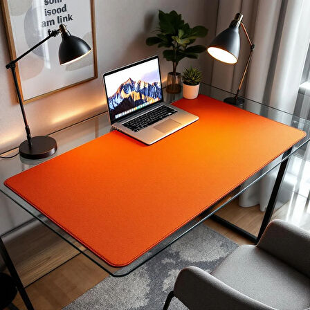 Özel Tasarım Desk Matı - Masa Örtüsü – 80 cm × 60 cm – Orange – Premium Poliüretan Deri