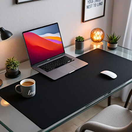 Özel Tasarım Desk Matı - Masa Örtüsü – 90 cm × 80 cm – Jet Siyah – Premium Poliüretan Deri