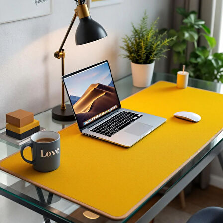 Özel Tasarım Desk Matı - Masa Örtüsü – 90 cm × 80 cm – Mustard Yellow – Premium Poliüretan Deri