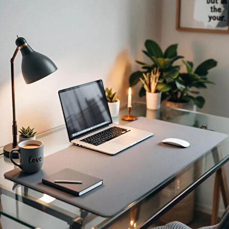 Özel Tasarım Desk Matı - Masa Örtüsü – 120 cm × 60 cm – Charcoal Grey – Premium Poliüretan Deri