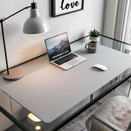 Özel Tasarım Desk Matı - Masa Örtüsü – 50 cm × 120 cm – Light Grey – Premium Poliüretan Deri