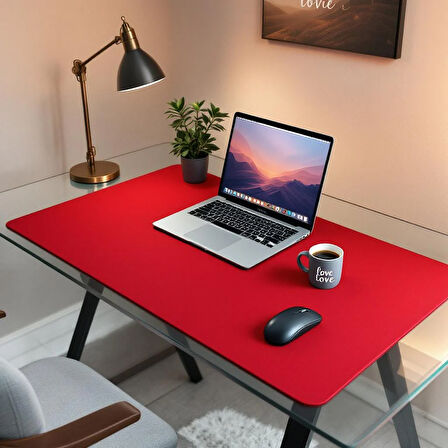Özel Tasarım Desk Matı - Masa Örtüsü – 40 cm × 140 cm – Crimson Kırmızı – Premium Poliüretan Deri