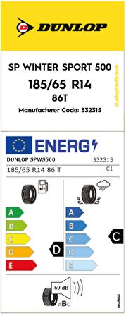 Dunlop 185/65 R14 86T Sp Winter Sport 500 Kış Lastiği 2023 Üretim