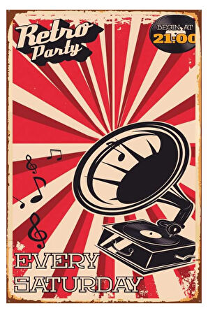 Retro Party Ahşap Mdf Poster, Sanatsal Duvar Dekoru, Ev Ofis, Cafe Duvar Süs