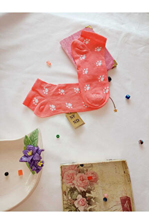 3 ÇİFT PAMUKLU PATİK ÇORAP BURUN DİKİŞSİZ KISA KONÇ DESENLİ KADIN ÇORABI 36-40 BEYAZ PEMBE