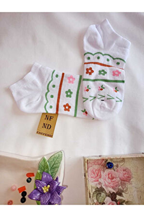 3 ÇİFT DİKİŞSİZ ÇORAP PATİK PAMUKLU KISA KONÇ KADIN ÇORABI 36-40 YEŞİL BEYAZ PEMBE ÇİÇEKLİ