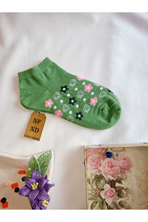 3 ÇİFT DİKİŞSİZ ÇORAP PATİK PAMUKLU KISA KONÇ KADIN ÇORABI 36-40 YEŞİL BEYAZ PEMBE ÇİÇEKLİ