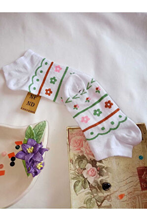 3 ÇİFT DİKİŞSİZ ÇORAP PATİK PAMUKLU KISA KONÇ KADIN ÇORABI 36-40 YEŞİL BEYAZ PEMBE ÇİÇEKLİ