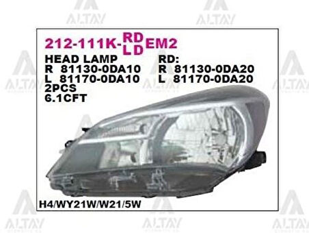 Depo 212111KRLDEM2 Ön Far Sağ Yaris 13 811300DA10